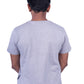 Person wearing a gray T-shirt and pants on a background