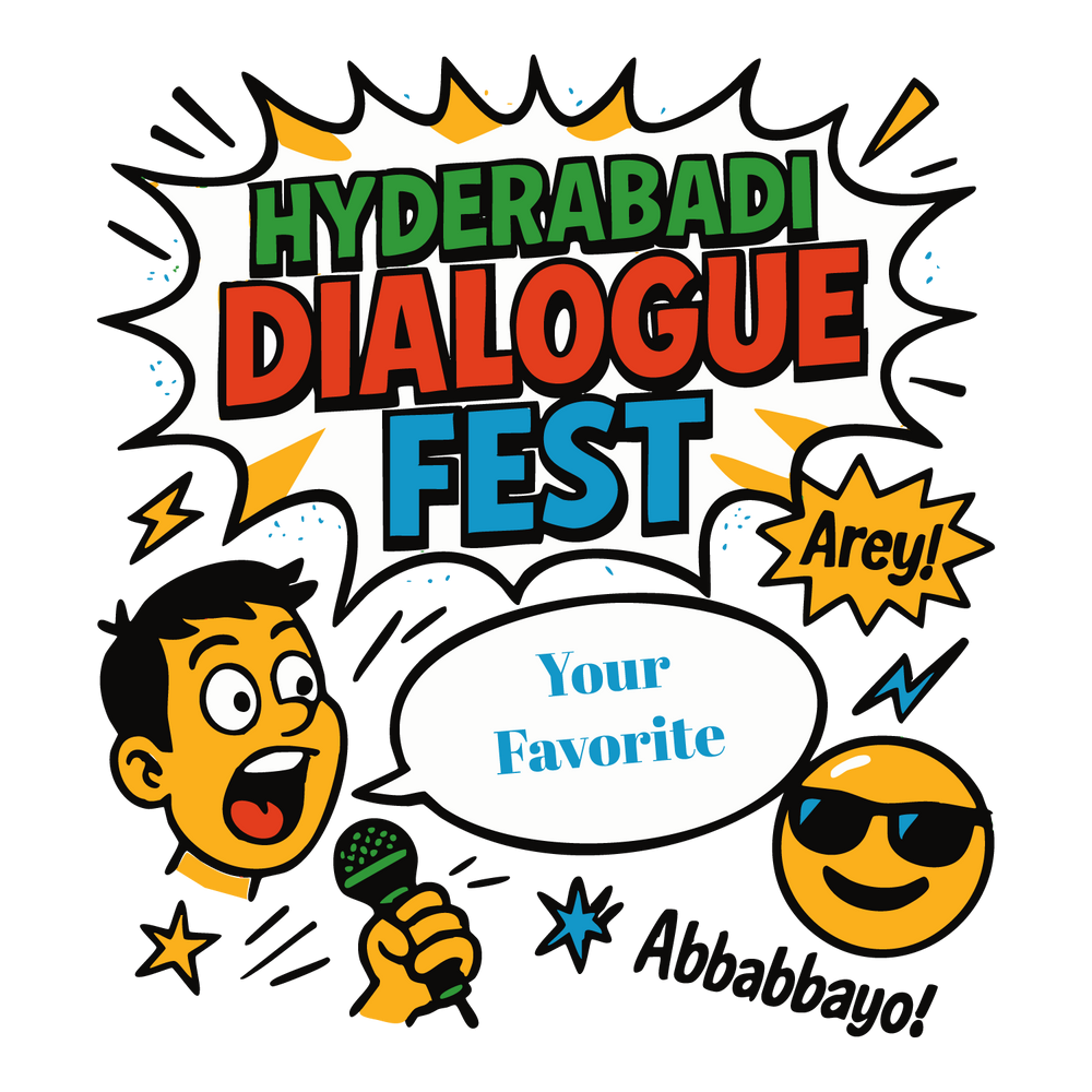 Comic-style Hyderabadi T-shirt with customizable speech bubble for favorite local dialogue.