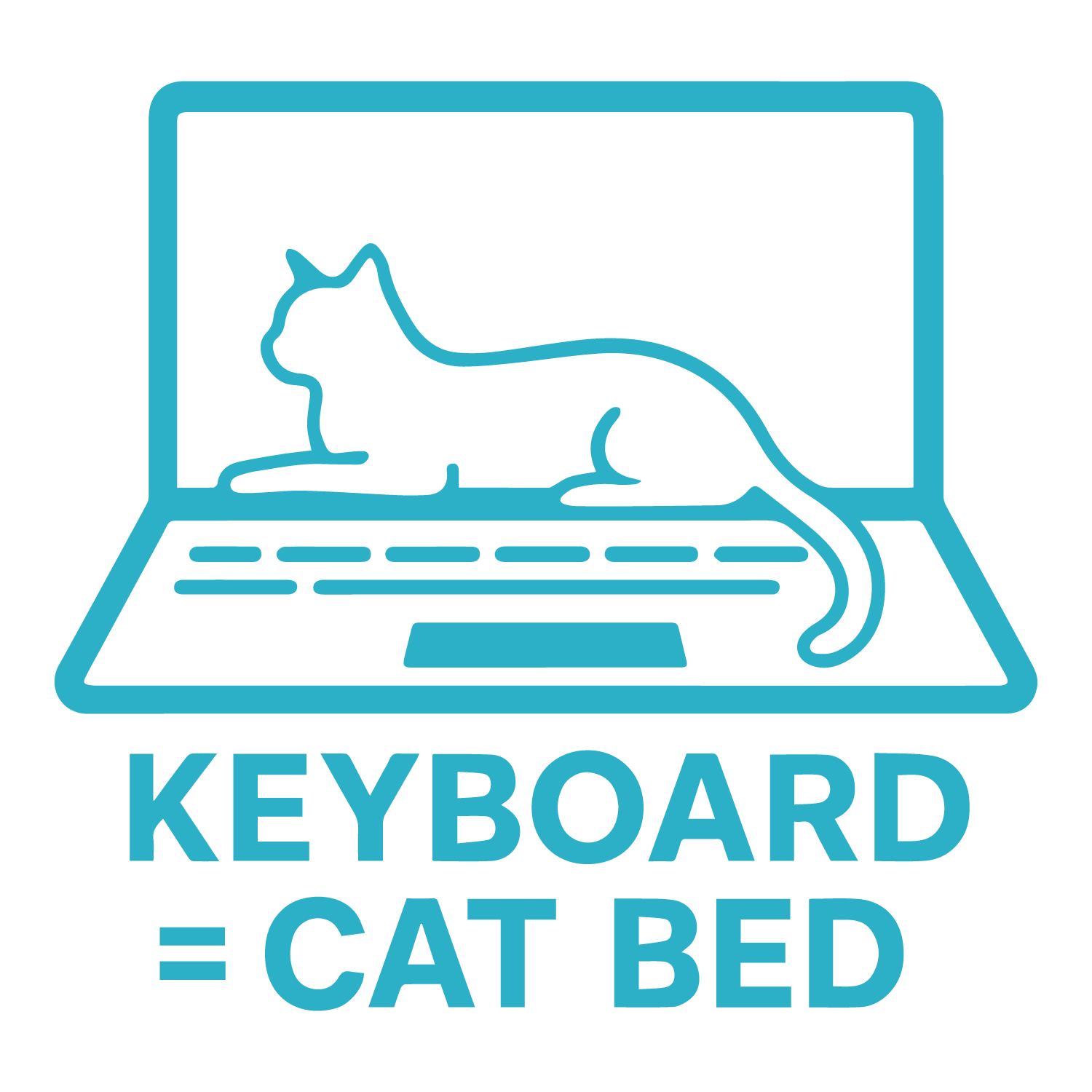Minimalist cat illustration on laptop keyboard with text “Keyboard = Cat Bed.”