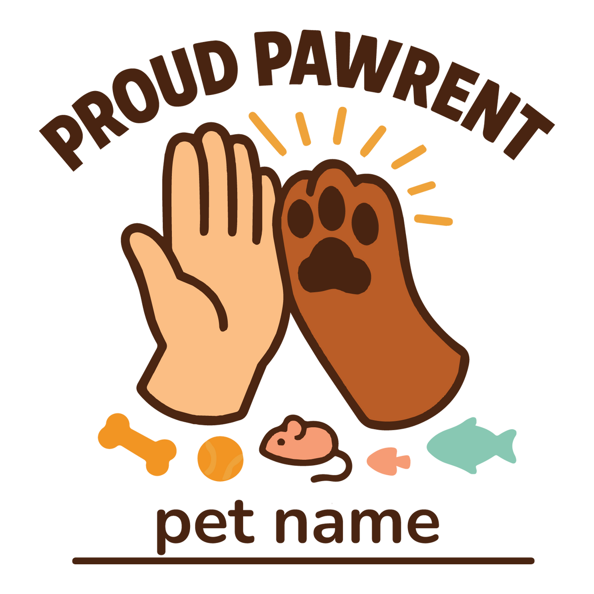 Hand and paw high-five design with pet icons, customizable with pet name.