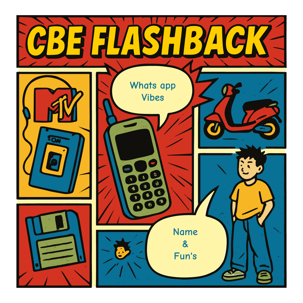 Comic-style retro Coimbatore T-shirt with MTV, floppy disk, phone, scooter, and customizable name/tagline.