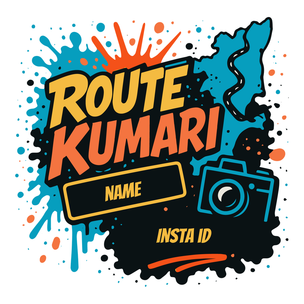 Travel tee with bold splashes, map silhouette, camera icon, customizable name and Insta ID fields.