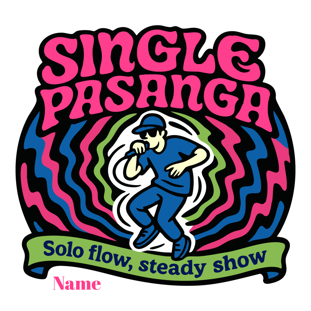 Hip-hop themed T-shirt design with rapper illustration and text “Single Pasanga – Solo Flow, Steady Show,” customizable name.
