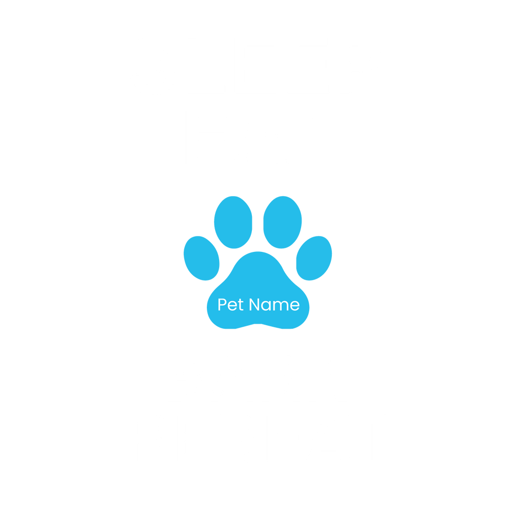 Black tee with “Sleep Eat Bark Repeat” text and customizable paw print name design.