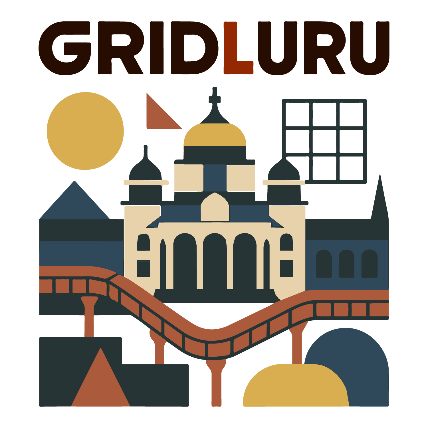 Gridluru T-shirt design with Vidhana Soudha, metro lines, geometric shapes, and customizable name.
