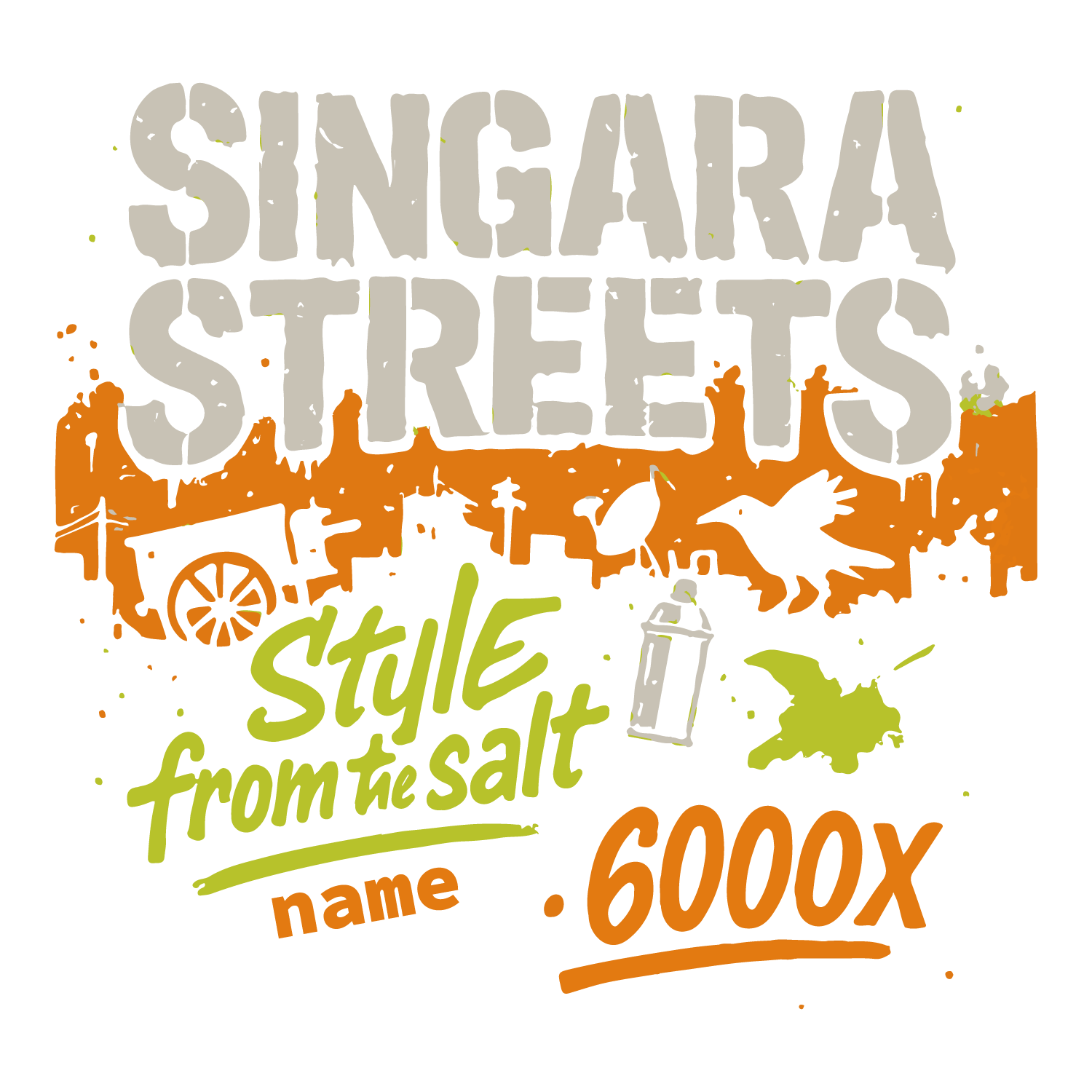 Singara Streets T-shirt design with graffiti style, skyline, crows, spray can, and customizable name and pin code.